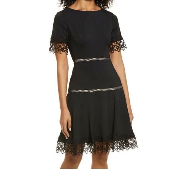 Shani Black Embroidered Lace Fit and Flare Crepe Cocktail Dress| Size 6 - Picture 8 of 10